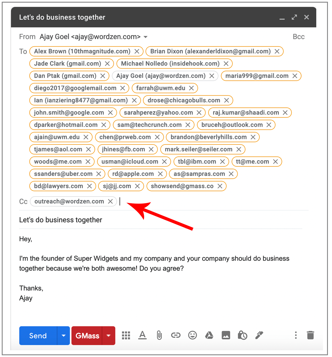 cc with multiple recipients in to line