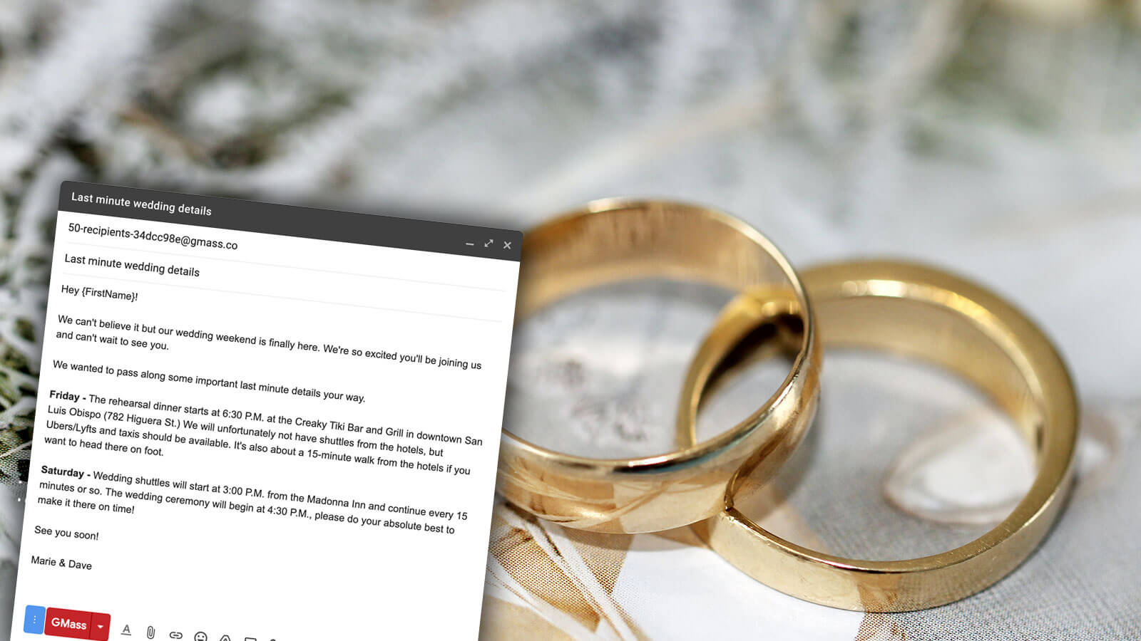Wedding emails in GMass