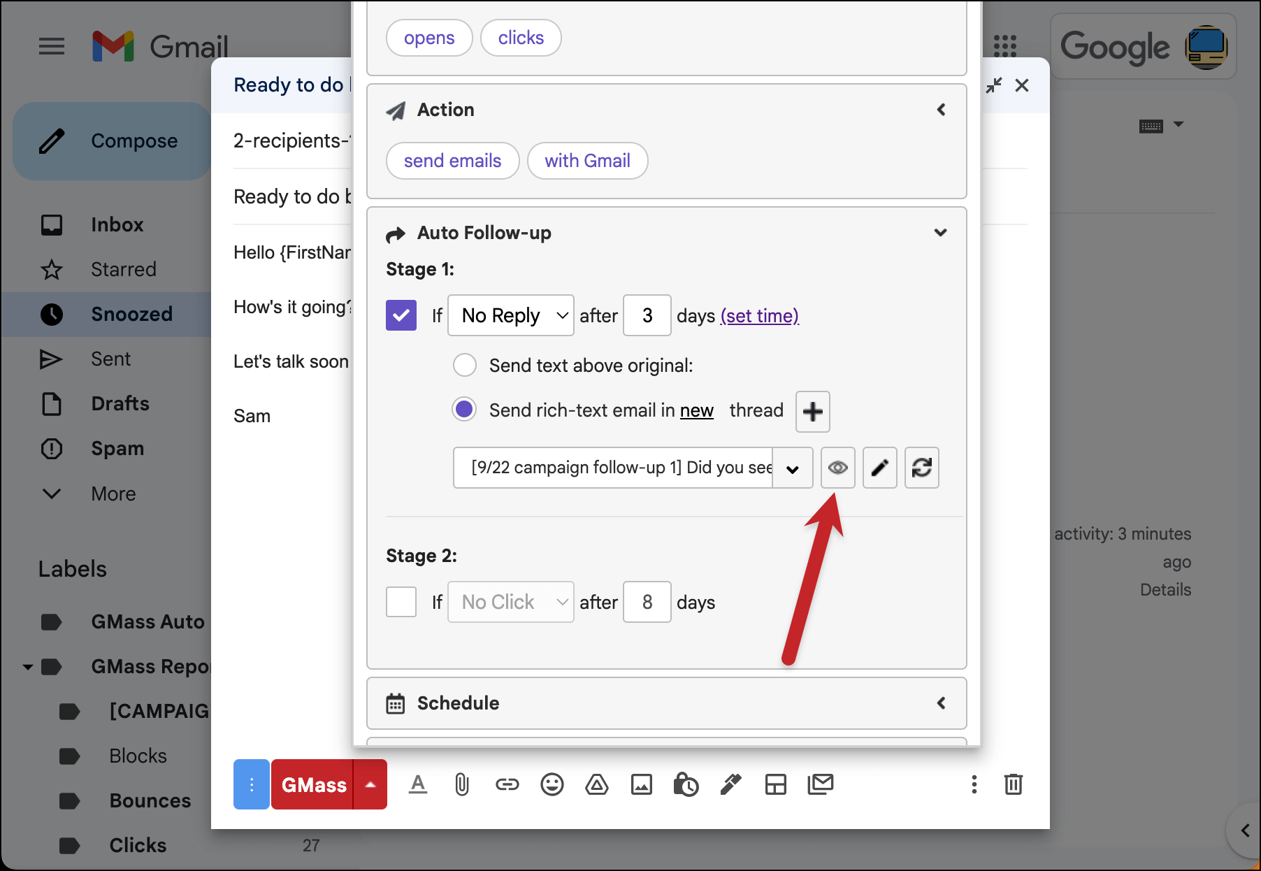 View the email with the eye icon