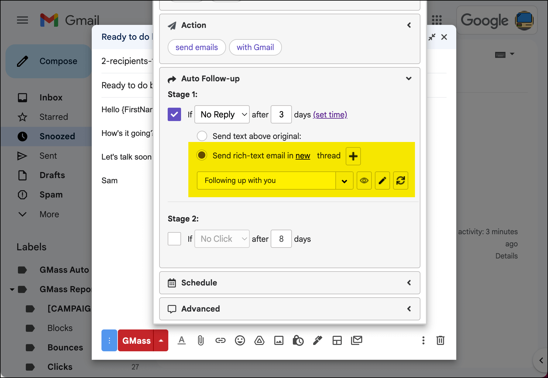 Your rich text options for follow ups