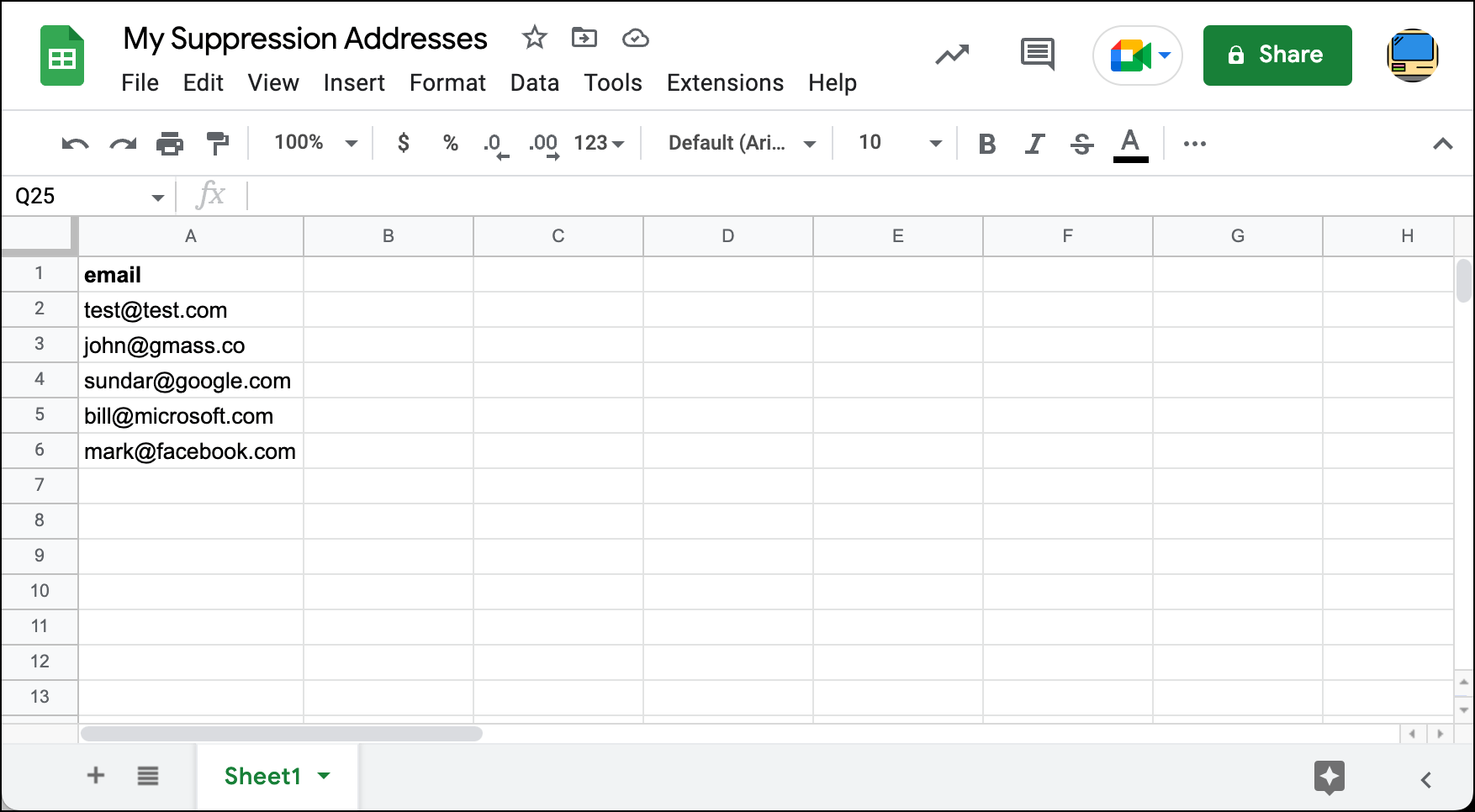 The dynamic suppression spreadsheet