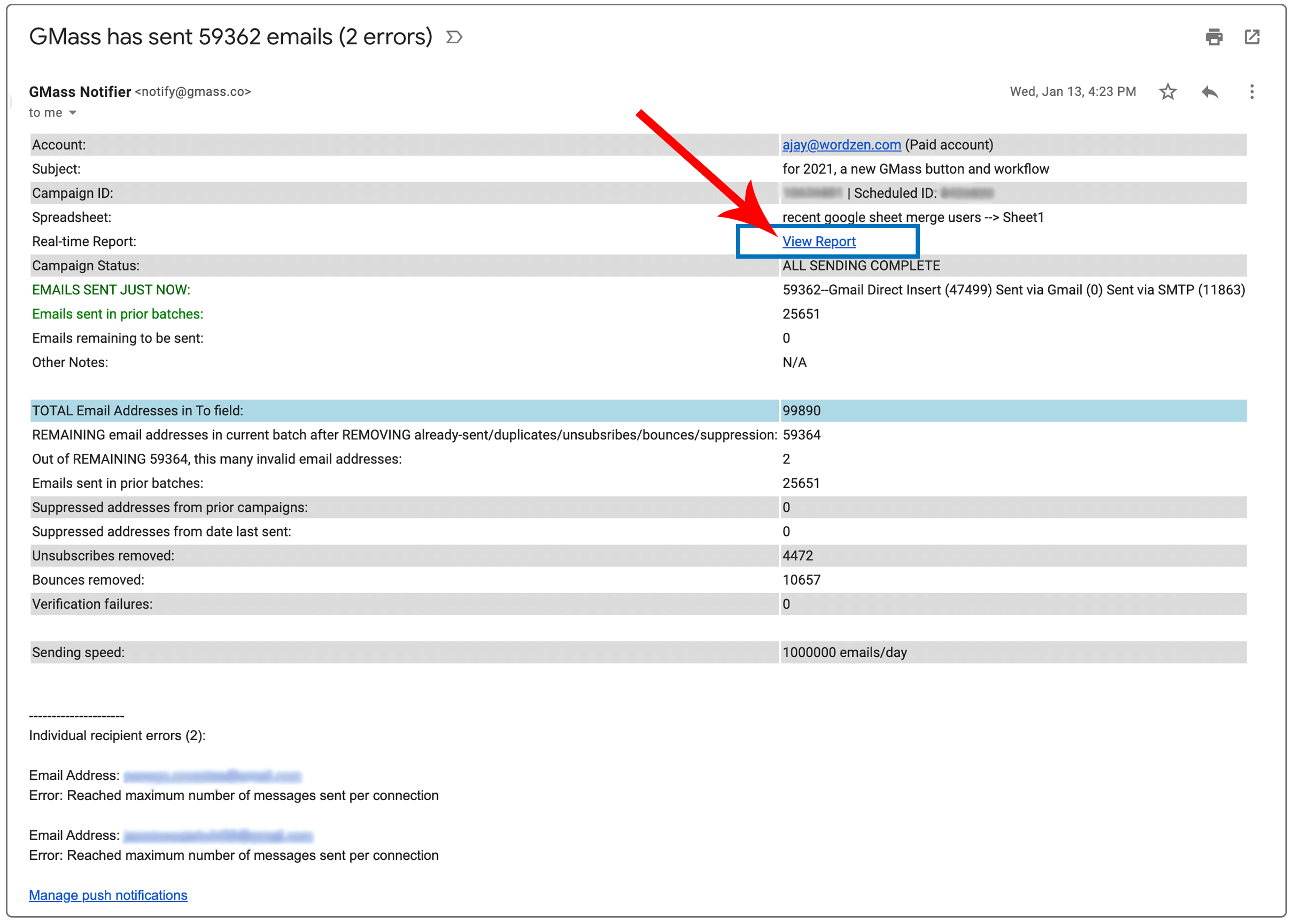 link in send notification
