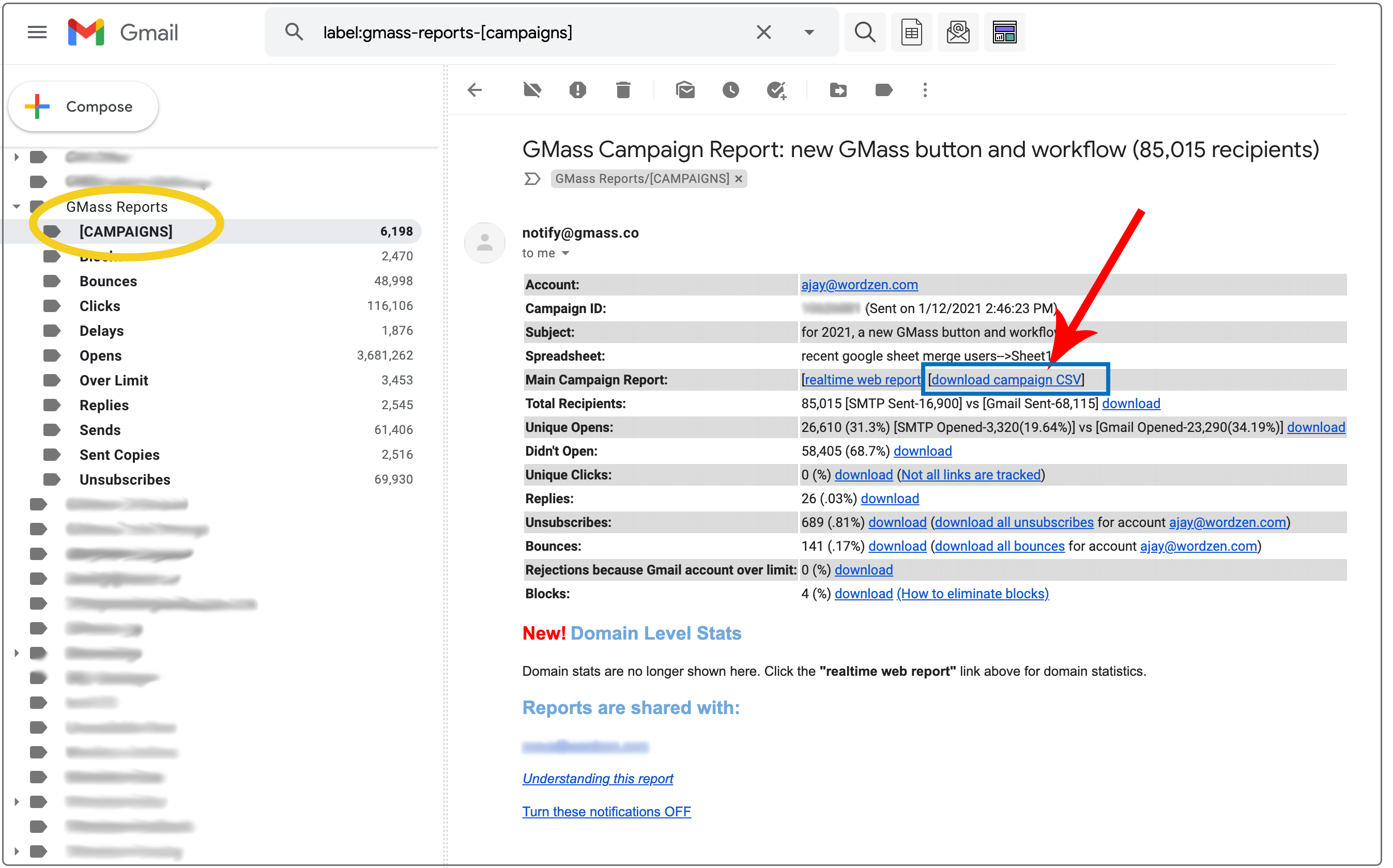 download campaign CSV file
