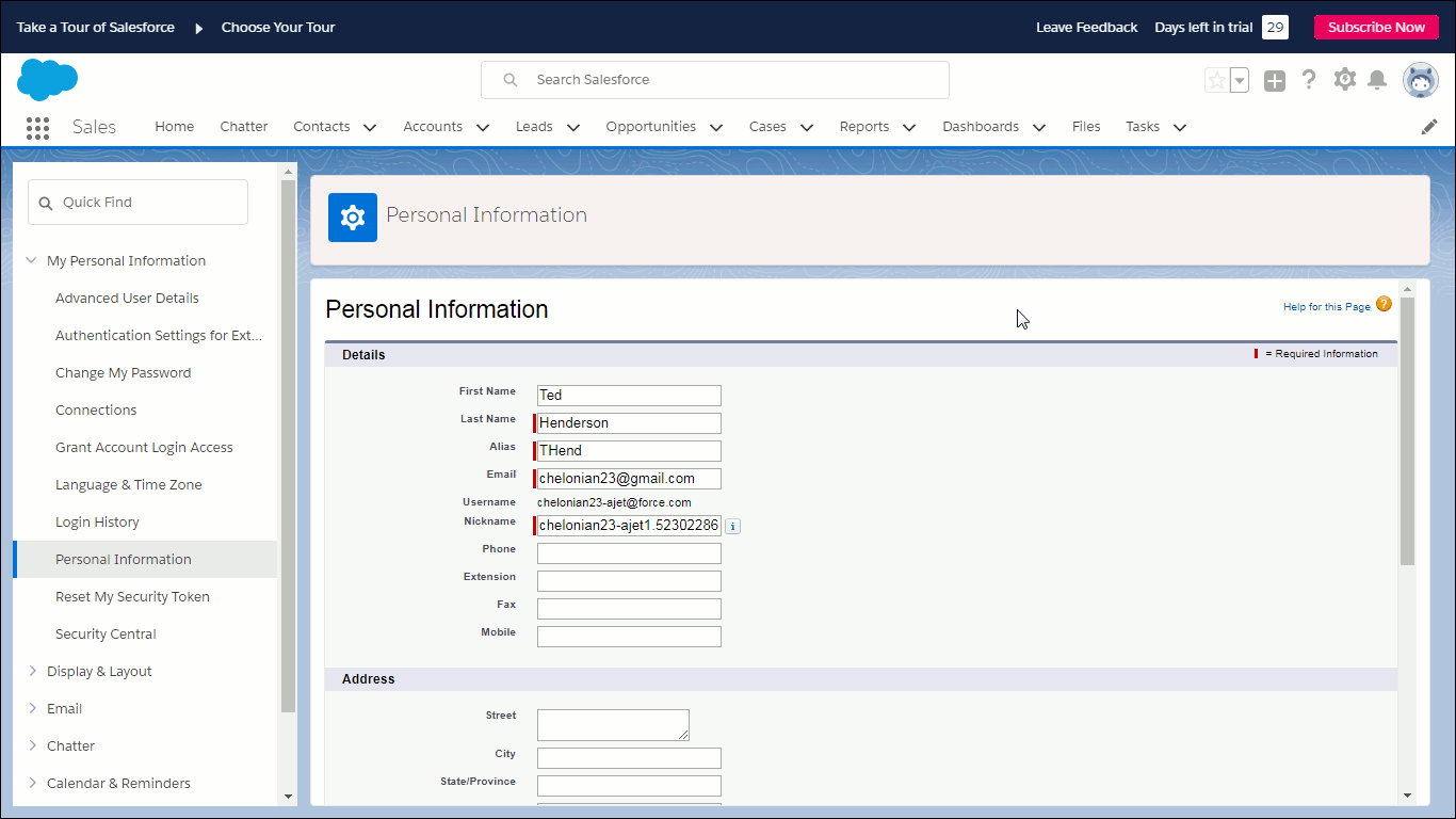 Showing Personal Information page and the left side menu we will need in the next step.