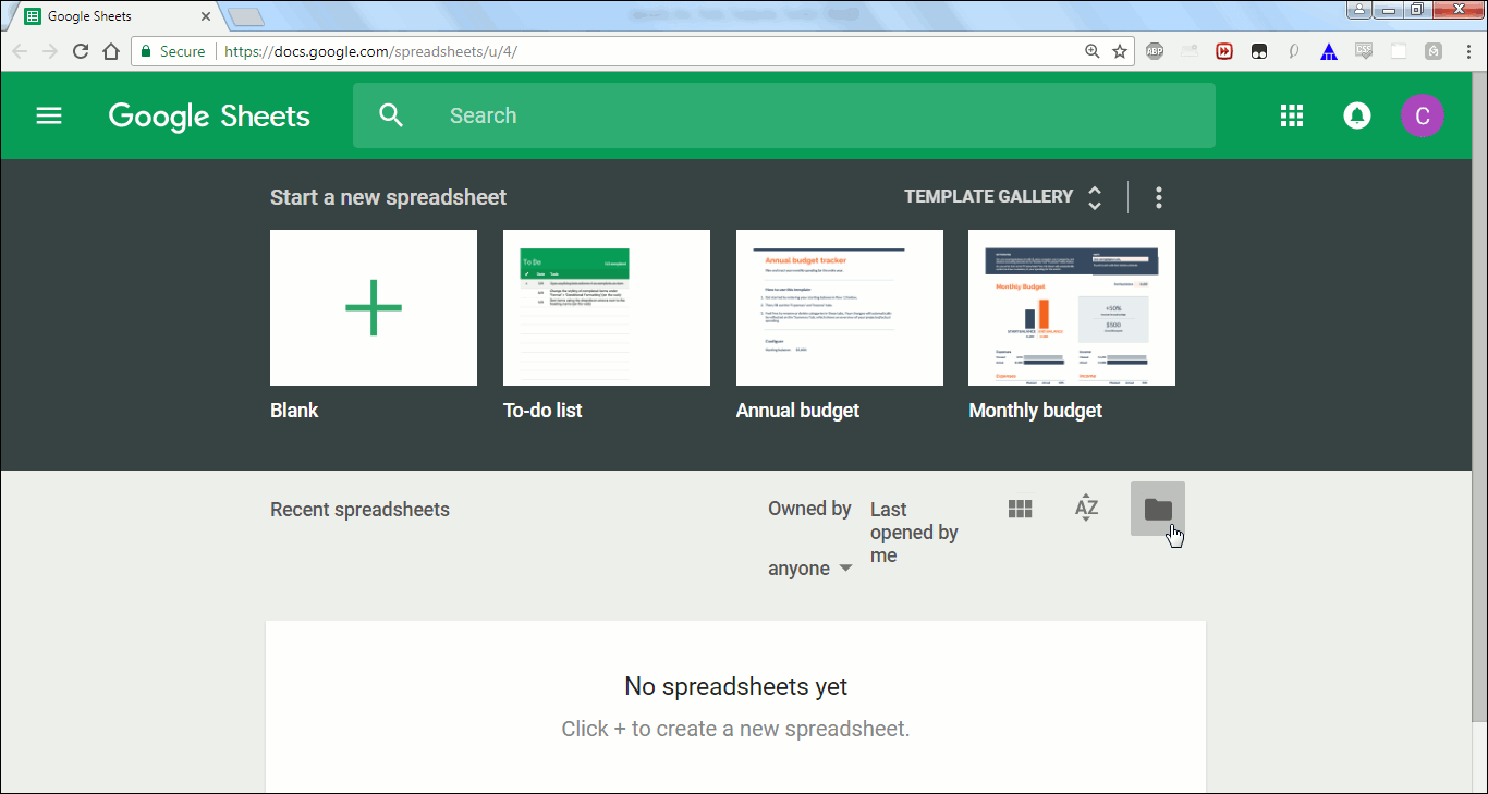 Shows cursor hovering over the File Picker icon in Google Sheets.