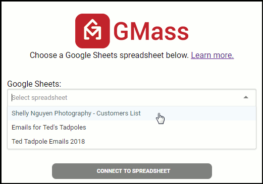 Choosing the correct Google Sheets spreadsheet.