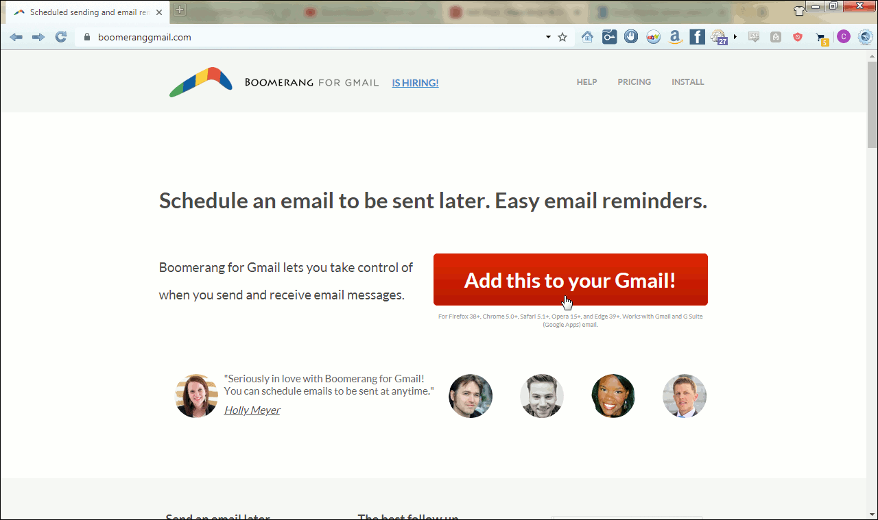 Boomerang web page before clicking the button.