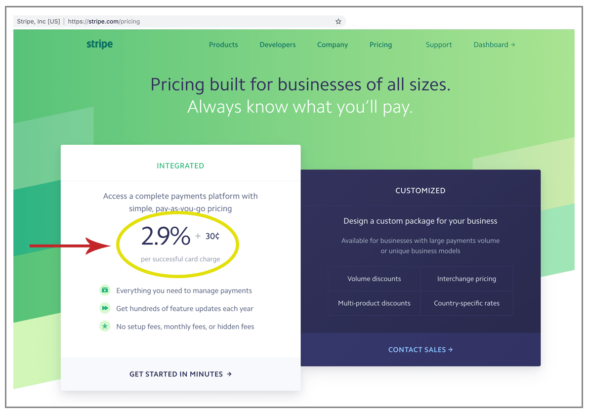 Stripe pricing page