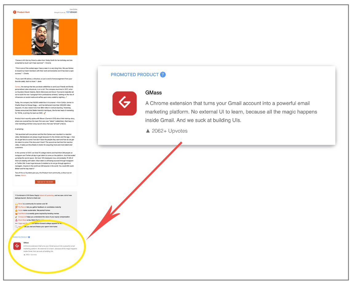 Product Hunger blog paid position