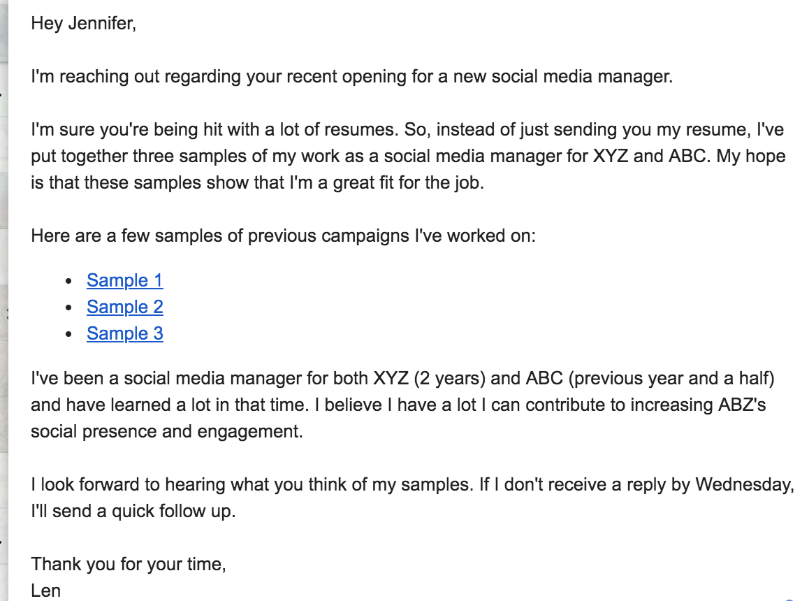 Cold emails for jobs - template 1