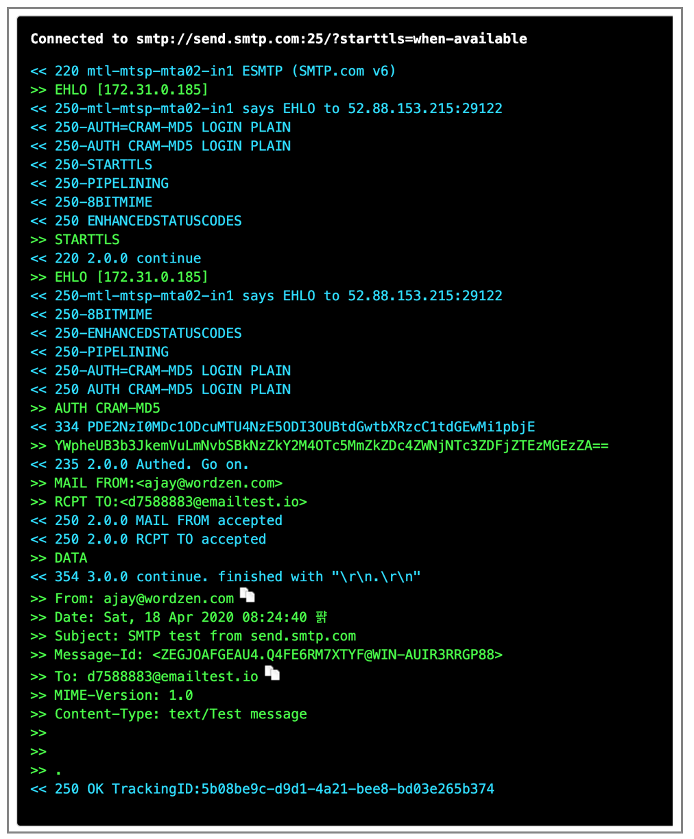 Proof of email to SMTP