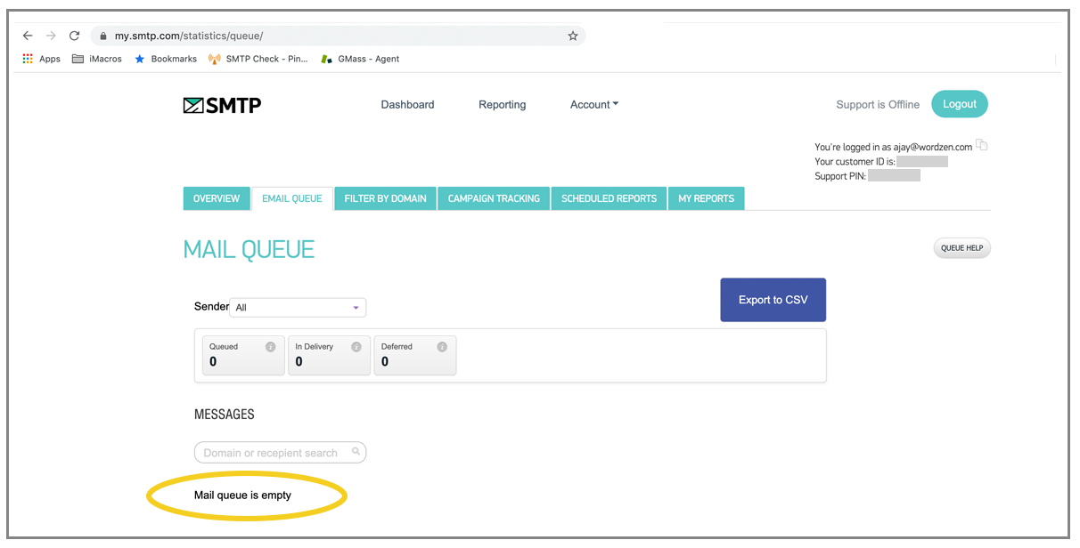 SMTP email dashboard