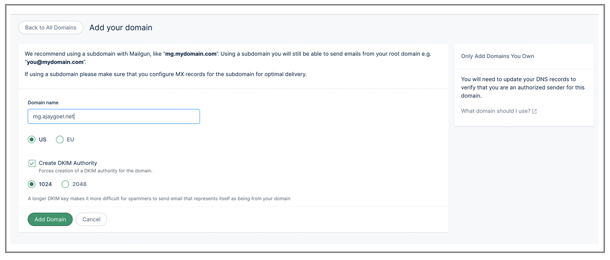 Mailgun subdomain