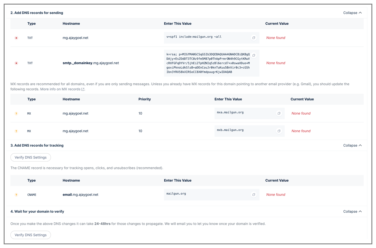 Mailgun DNS records