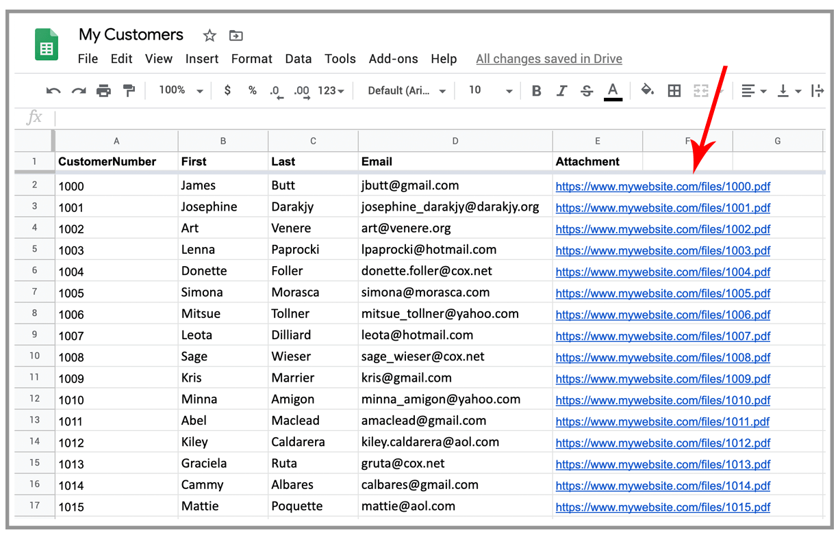 personalized attachment with link to server