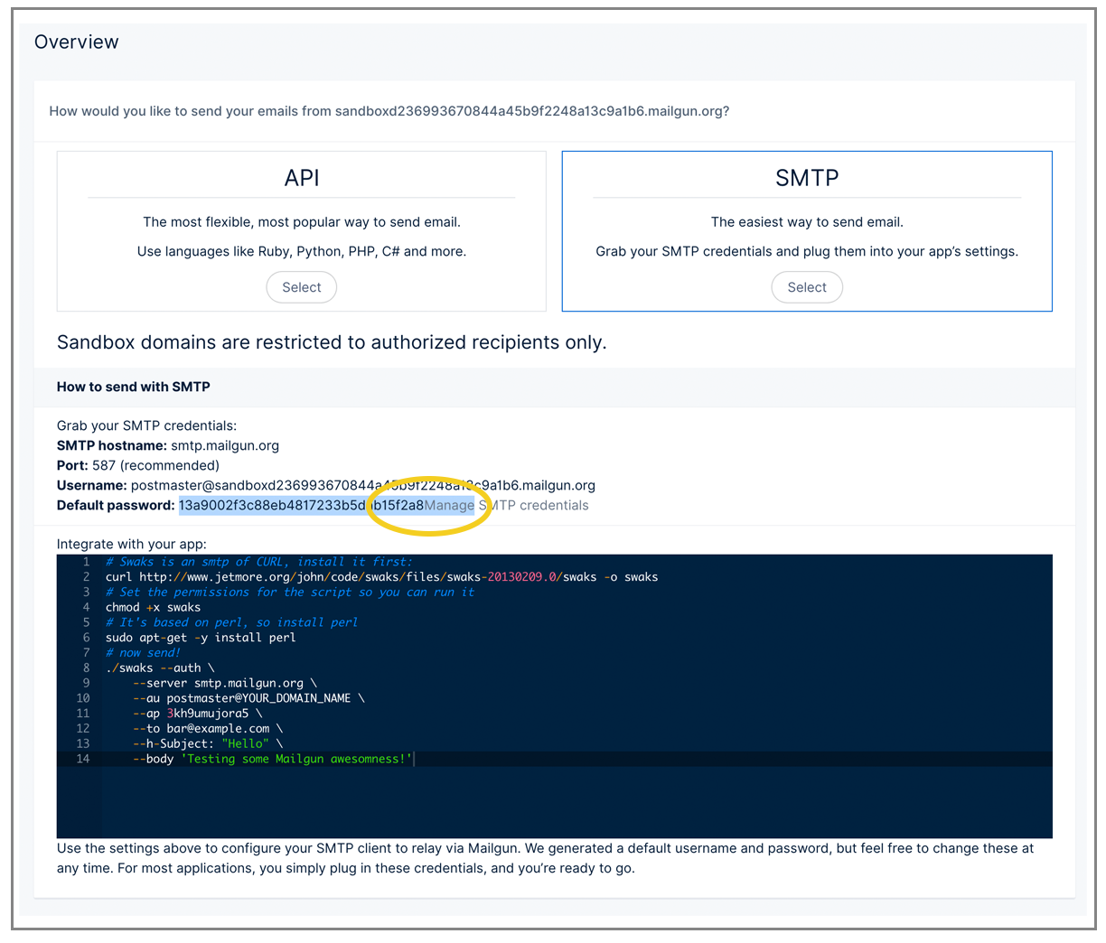 Mailgun sandbox domain
