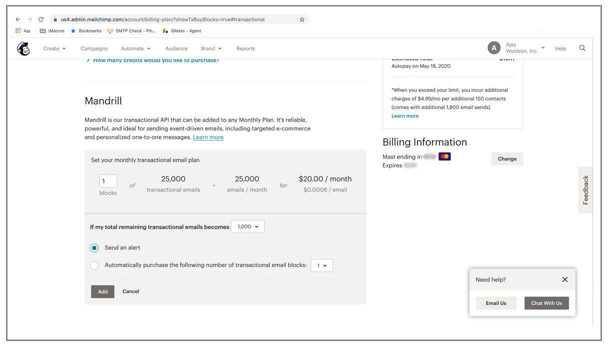 Mandrill payment