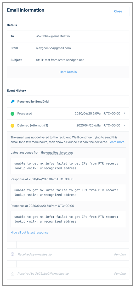 SendGrid errors