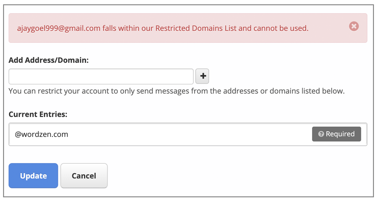 SocketLabs gmail address denied