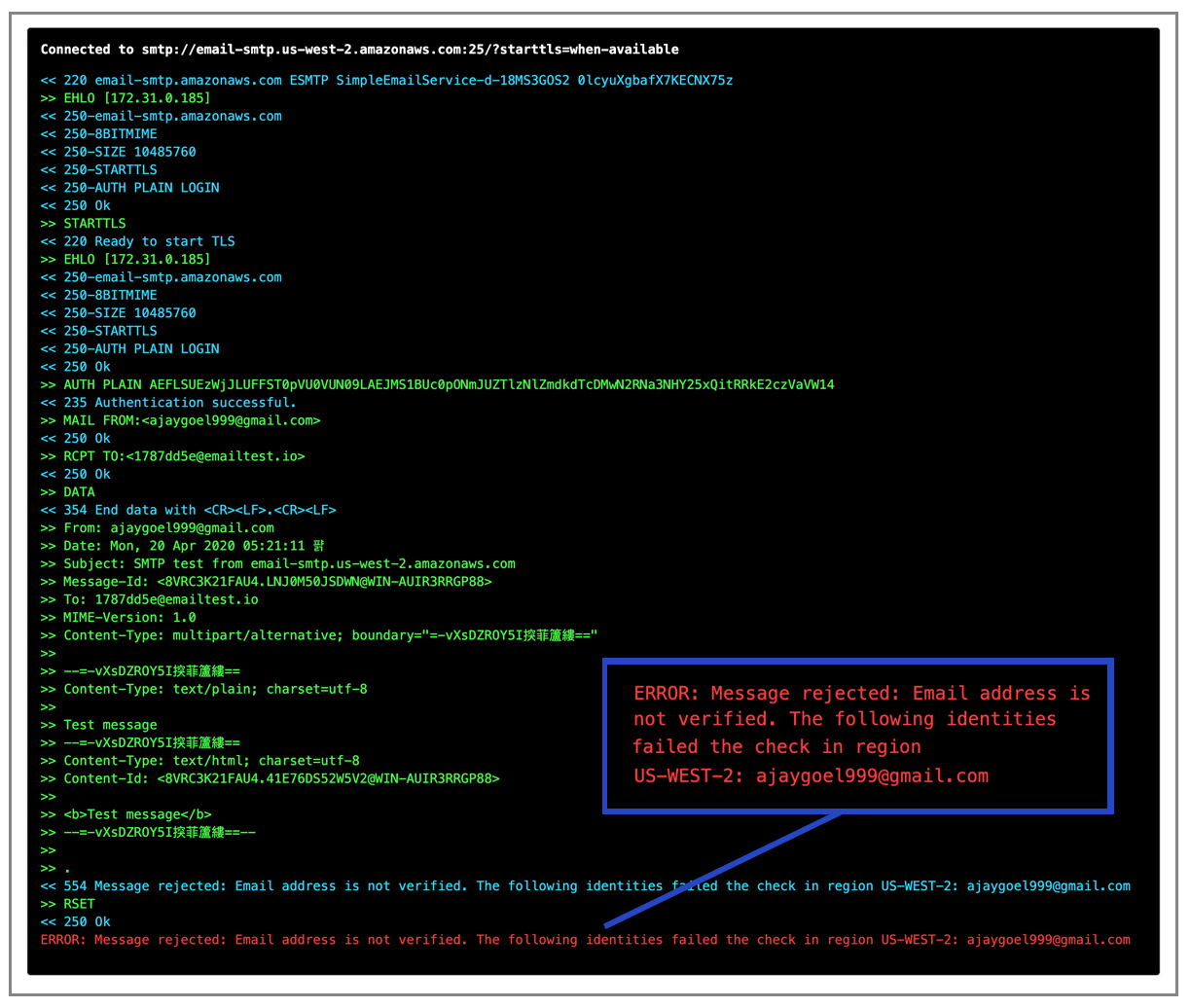 Amazon SES verify gmail address