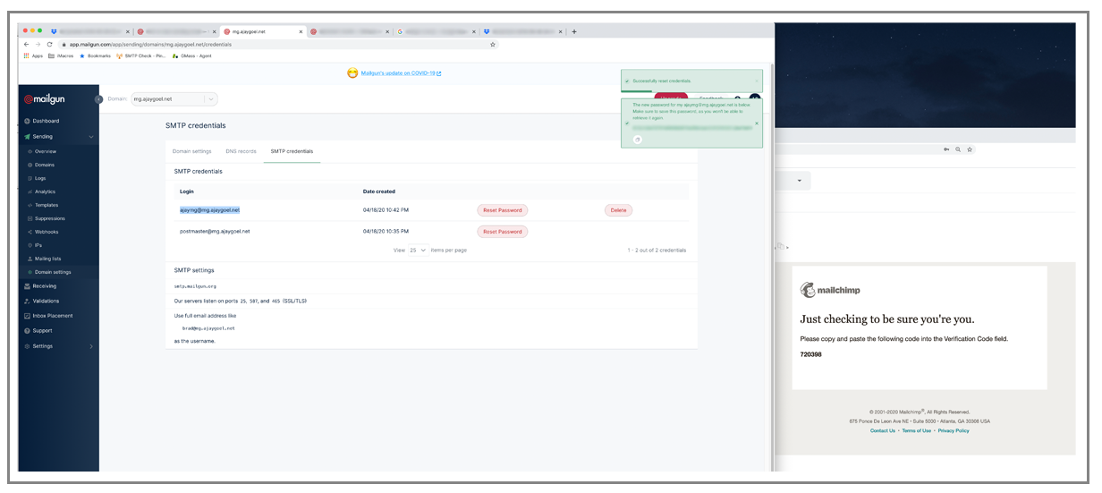 Mailgun locate SMTP settings
