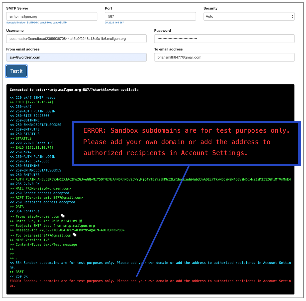 Mailgun sandbox