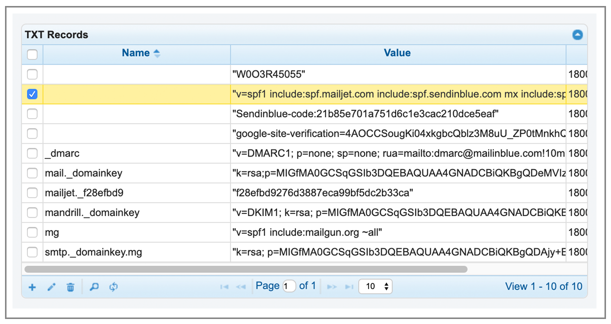 Mailjet SPF text record