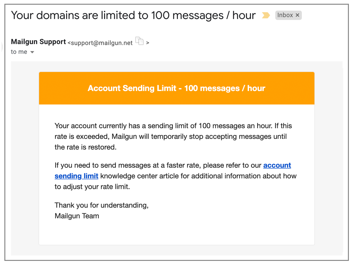 Mailgun email sending limit