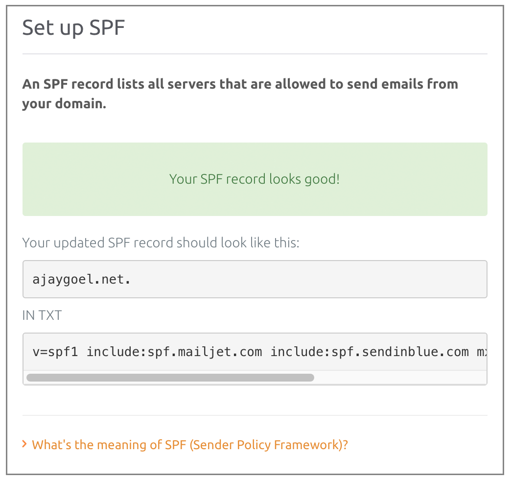 Mailjet validated SPF record