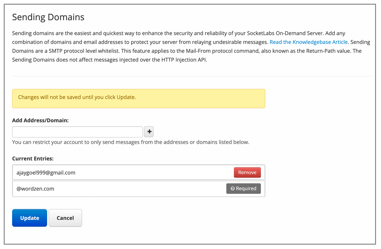 SocketLabs sender list