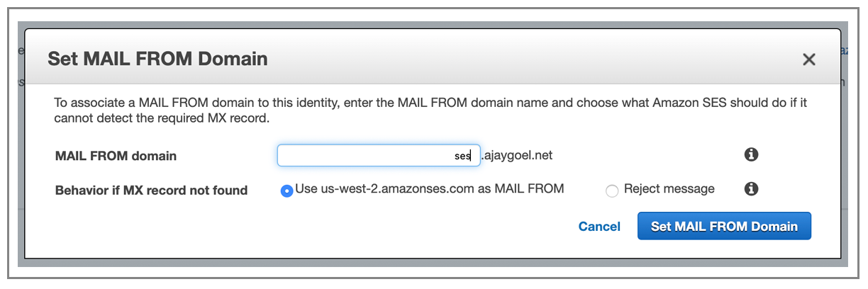 Amazon SES set MAIL FROM domain