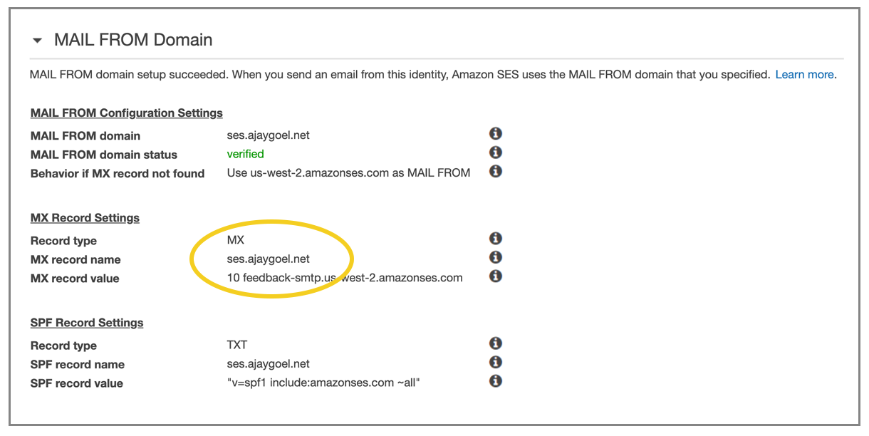 Amazon SES subdomain