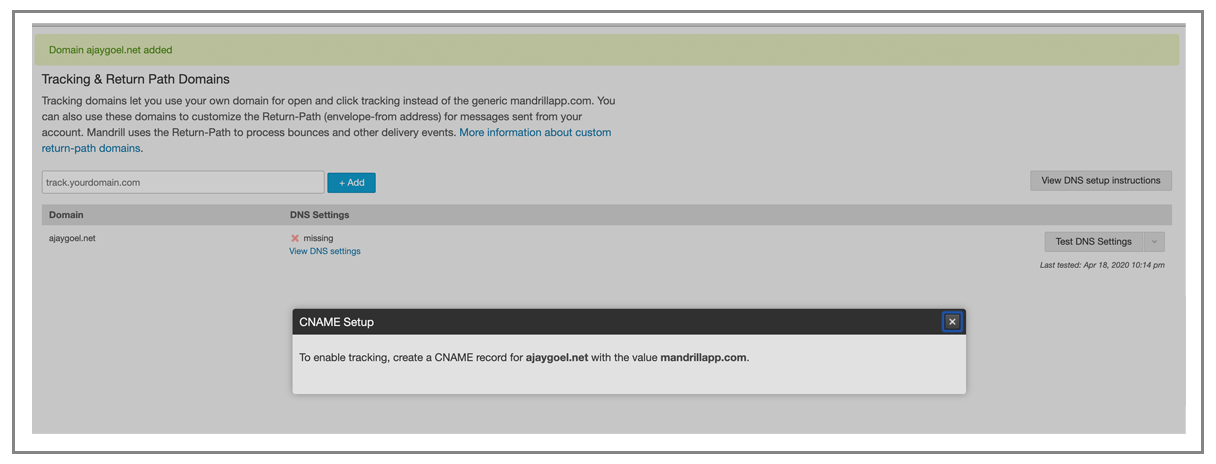 Mandrill CNAME requirement