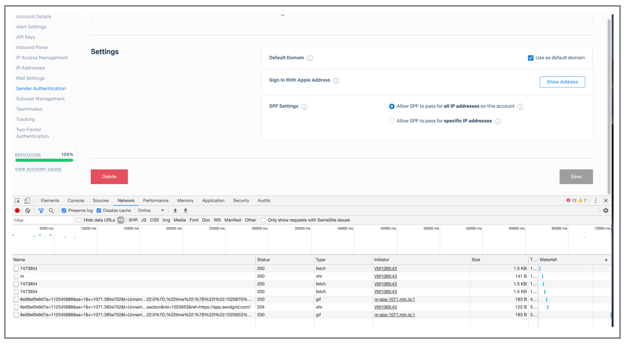 SendGrid default settings