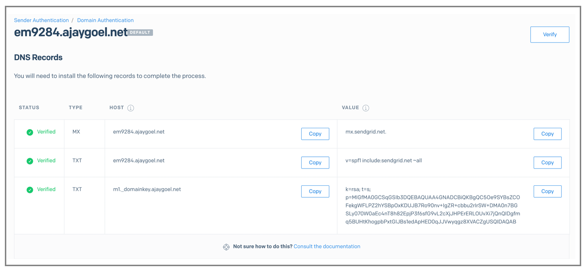 SendGrid subdomain
