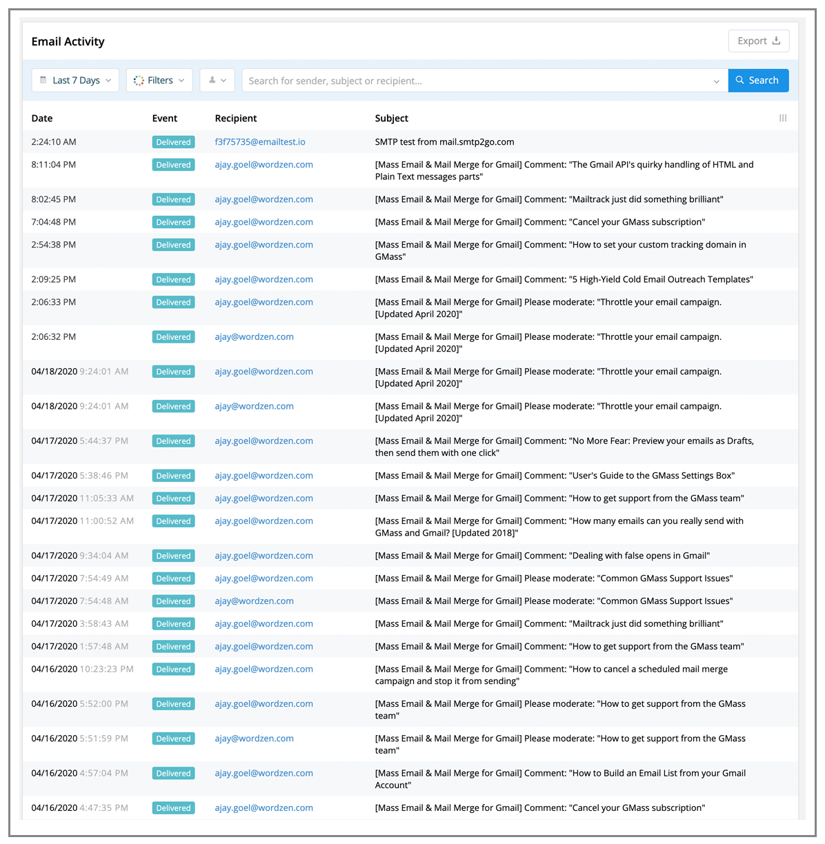 SMTP2GO recipient report