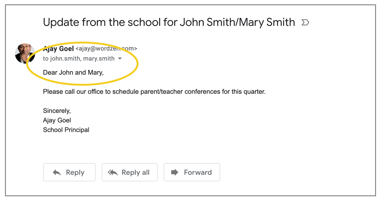Two addresses on one mass email