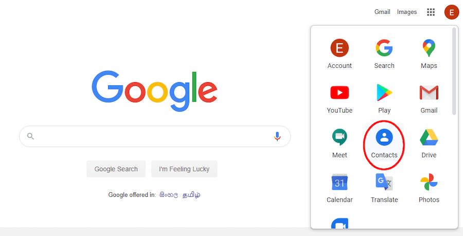 Google Contacts icon in the Google Apps drop-down menu