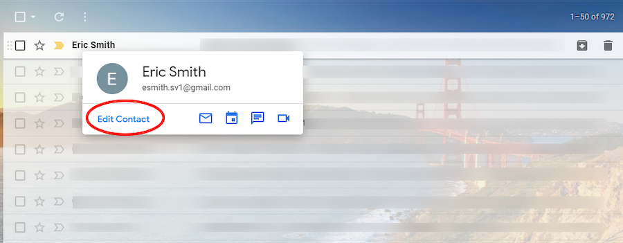 Gmail interface showing the Edit Contact icon
