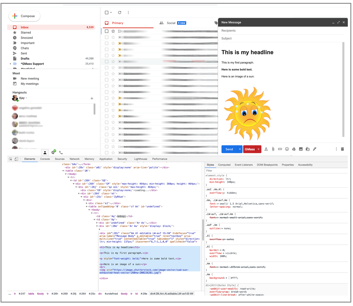 placed customer HTML