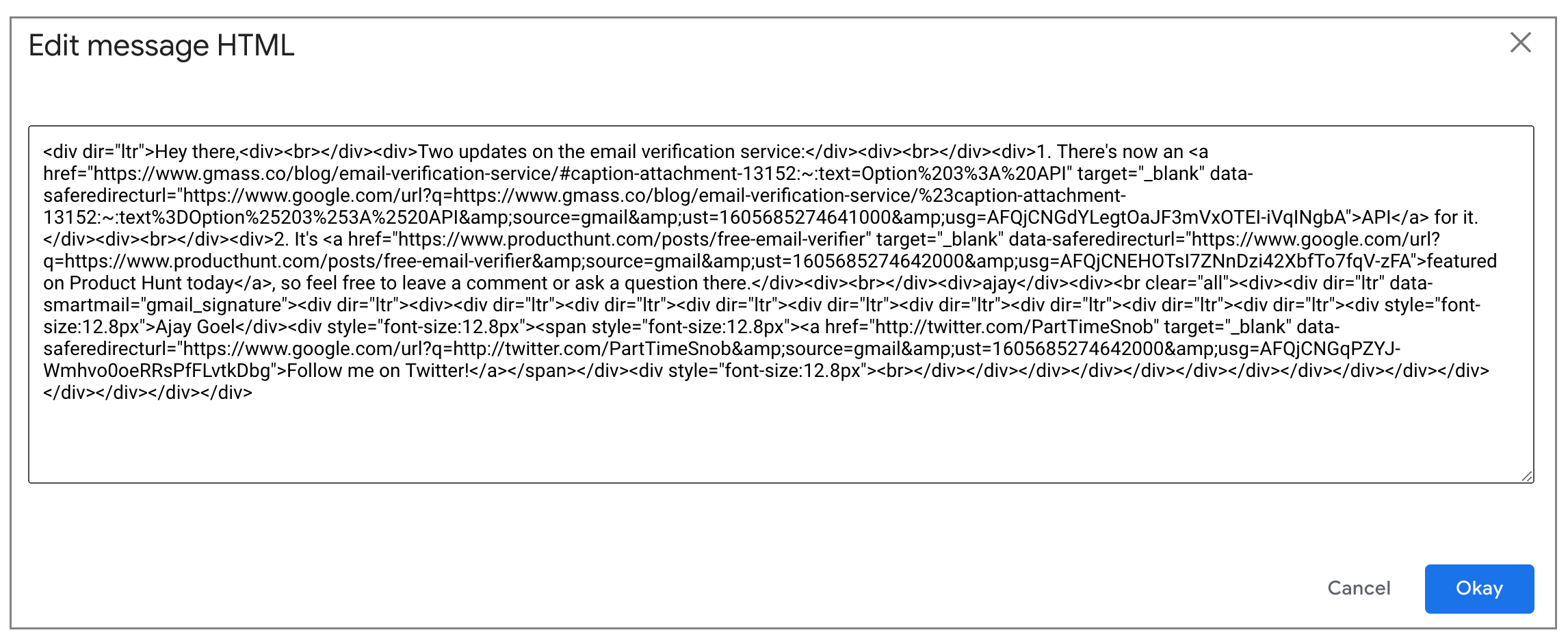 edit email HTML directly