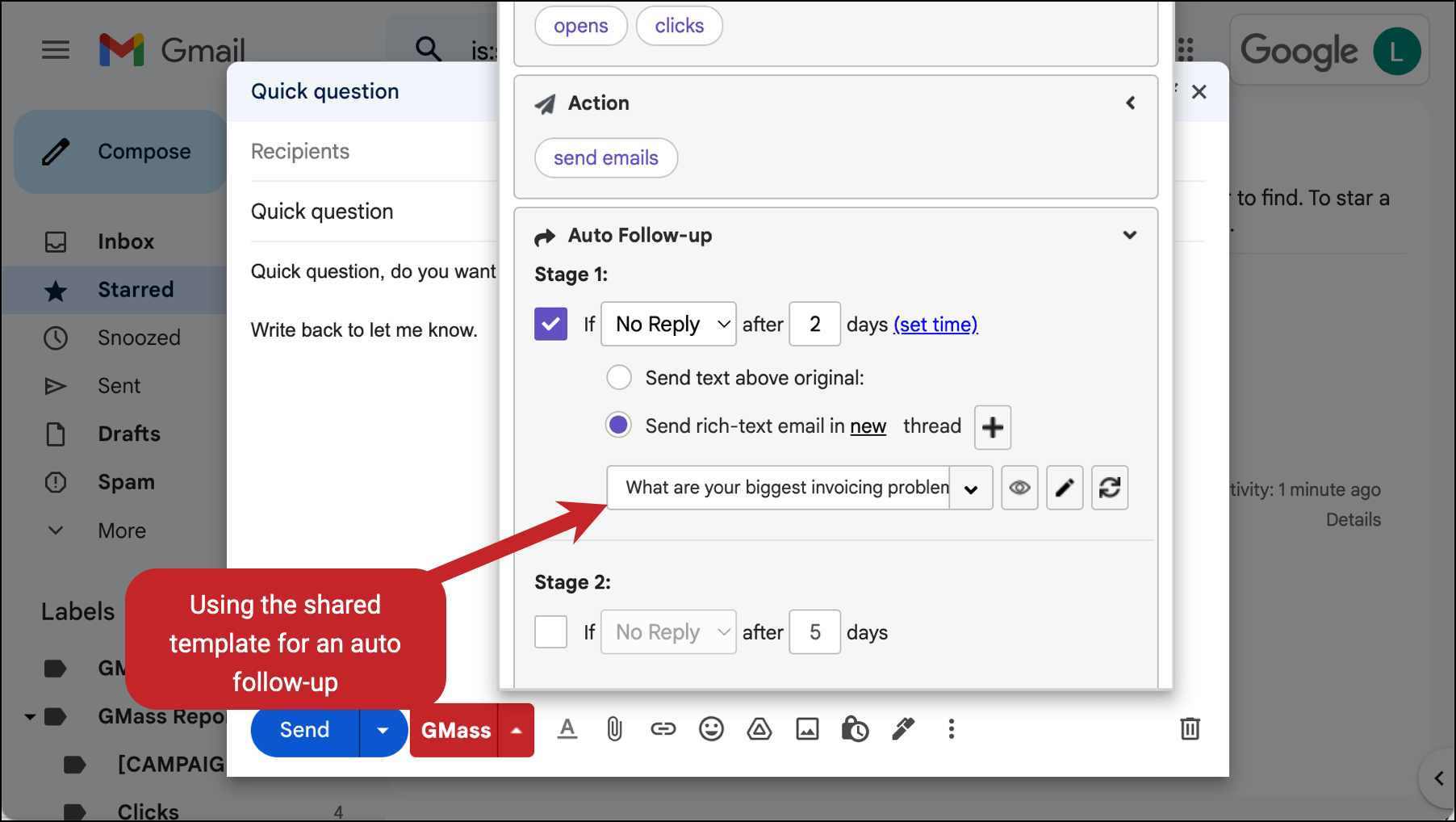 Using a shared template as an auto follow-up
