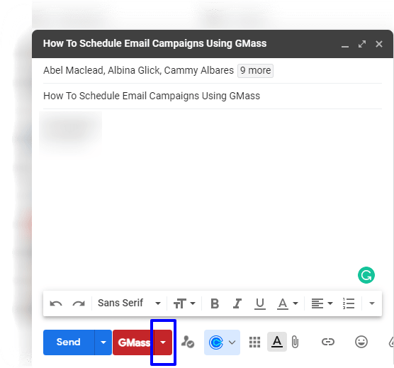 click next to gmass icon