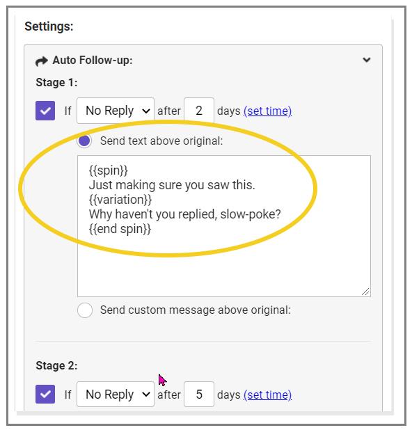 settings to AB test a follow-up series