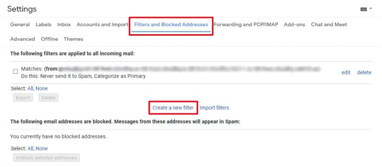 filters and blocked addresses
