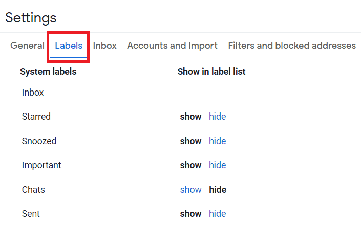 labels tab