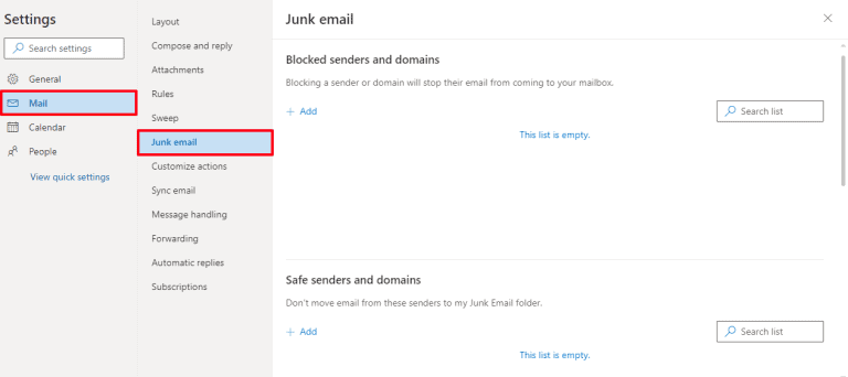 mail and junk email