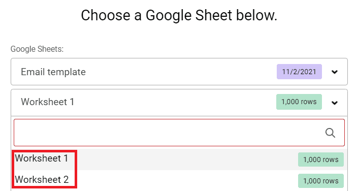 Choose a worksheet