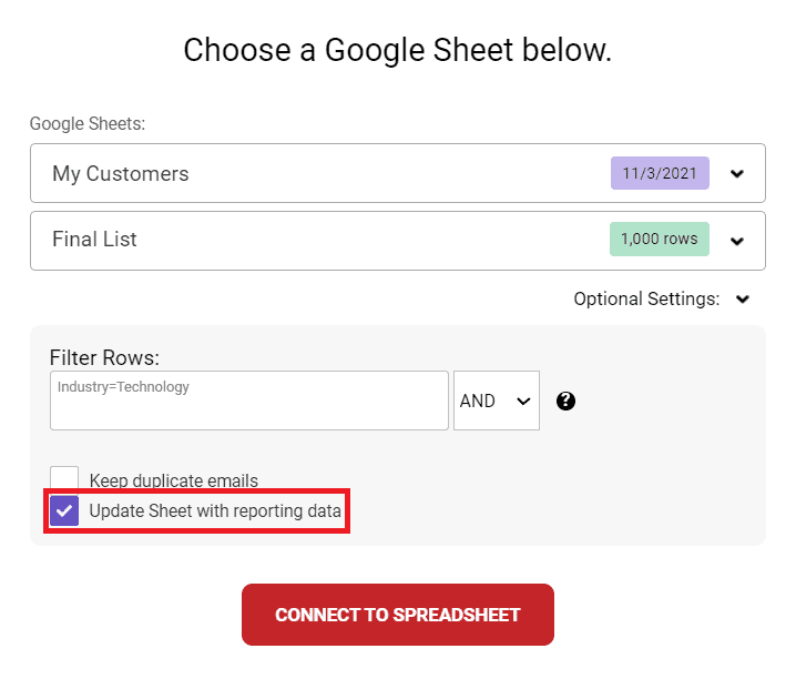 Update sheet checkbox