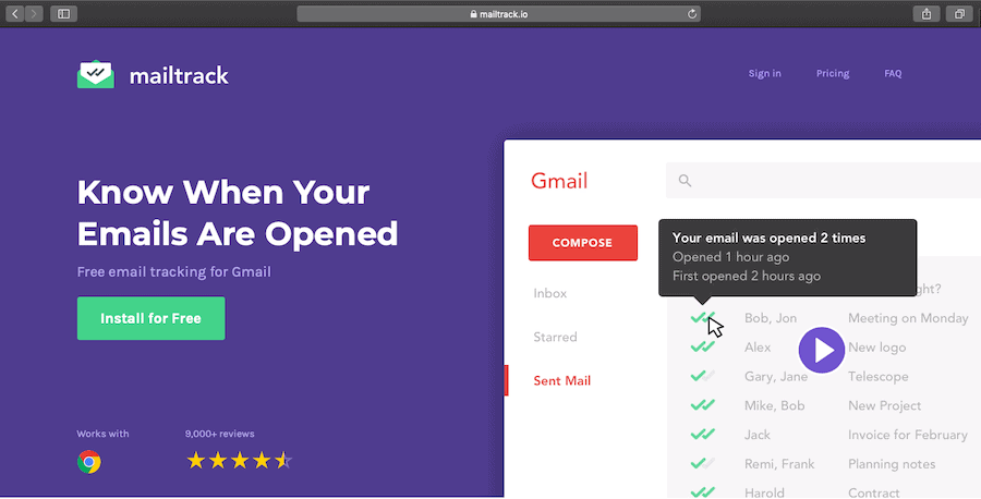 MailTrack home page